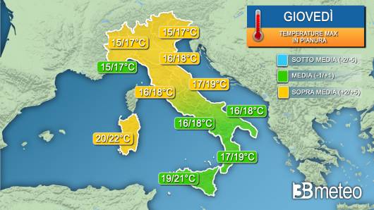 Temperature massime giovedì