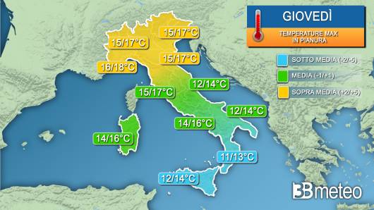 Temperature massime giovedì