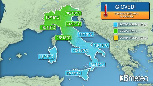 Temperature massime giovedì