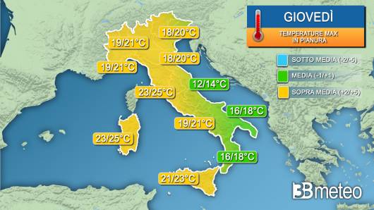 Temperature massime giovedì