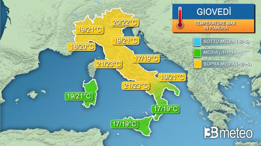 Temperature massime giovedì