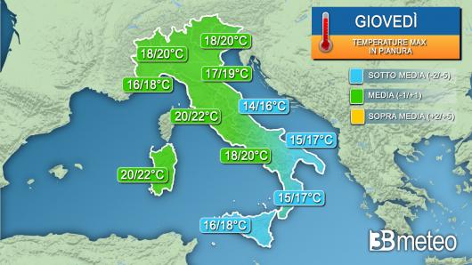 Temperature massime giovedì