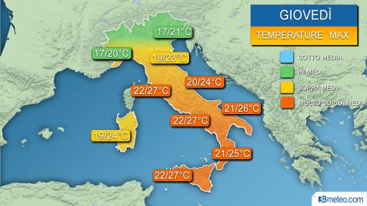 Temperature massime giovedì