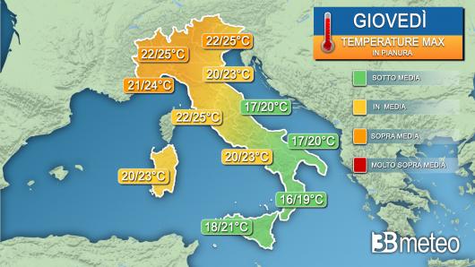 Temperature massime giovedì 9 maggio