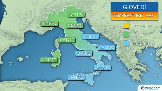 Temperature massime giovedì pomeriggio