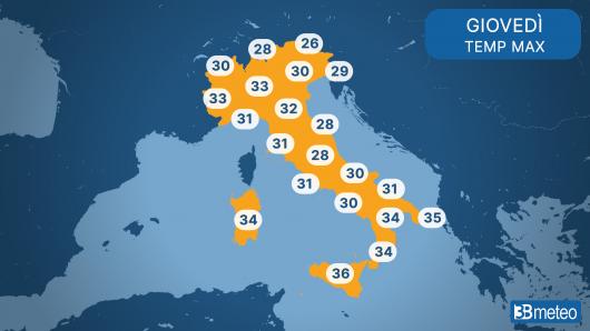 Temperature massime giovedì