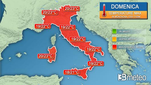 Temperature massime in montagna alla quota di 1000/1100m