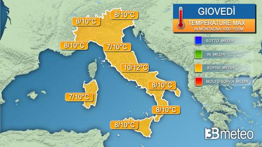 Temperature massime in montagna giovedì