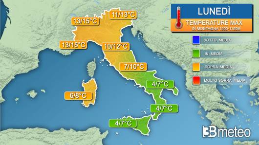 Temperature massime in montagna lunedì