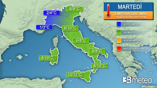 Temperature massime in montagna martedì