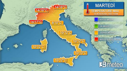 Temperature massime in montagna martedì