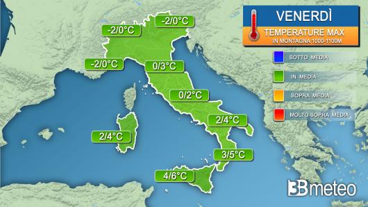 Temperature massime in montagna venerdì