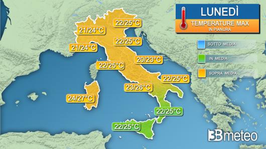 Temperature massime lunedì 17 ottobre