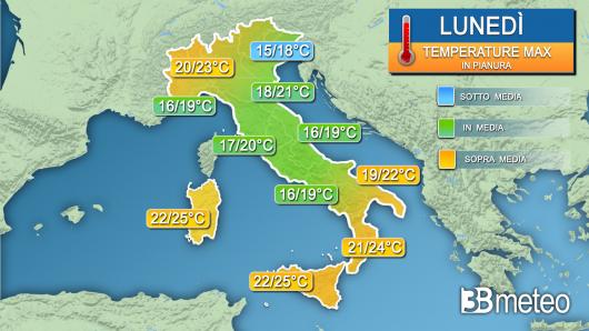 Temperature massime lunedì 24