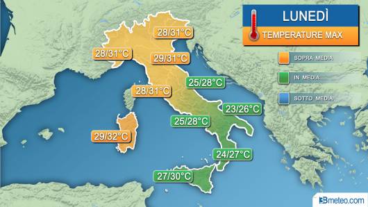 Temperature massime lunedì