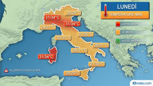 Temperature massime lunedì