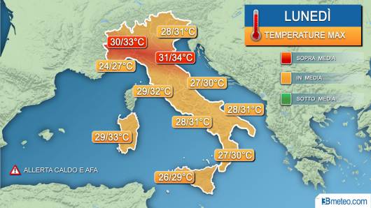 Temperature massime lunedì