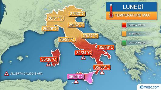 Temperature massime lunedì