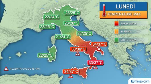 Temperature massime lunedì