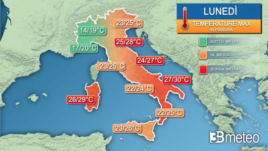 Temperature massime lunedì