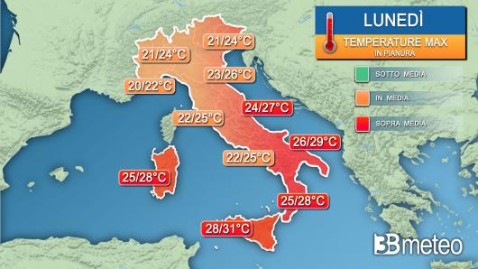 Temperature massime lunedì