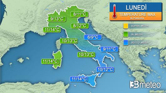 Temperature massime lunedì