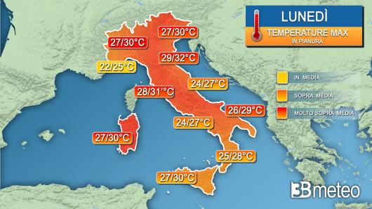 Temperature massime lunedì