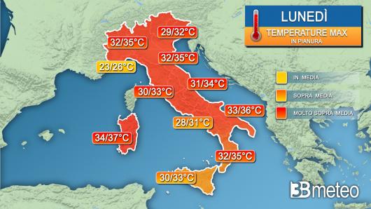 Temperature massime lunedì
