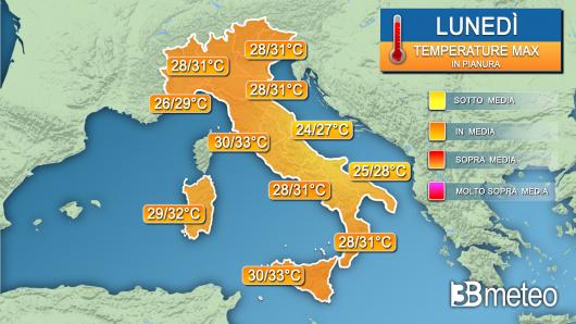 Temperature massime lunedì