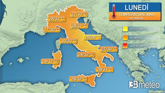 Temperature massime lunedì