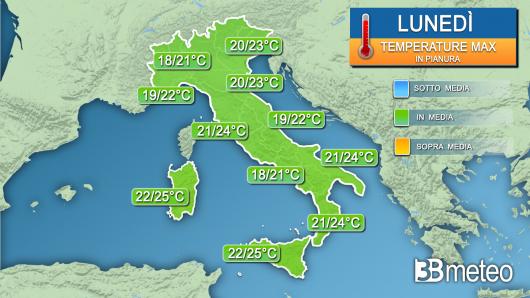 Temperature massime lunedì