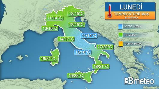 Temperature massime lunedì