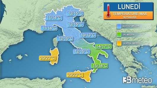 Temperature massime lunedì