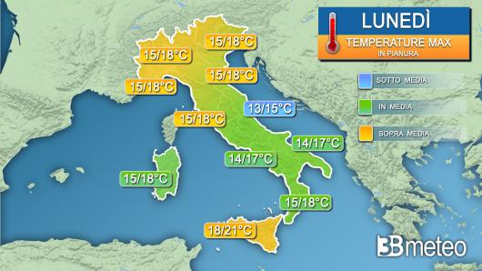 Temperature massime lunedì