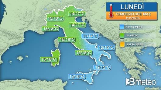 Temperature massime lunedì