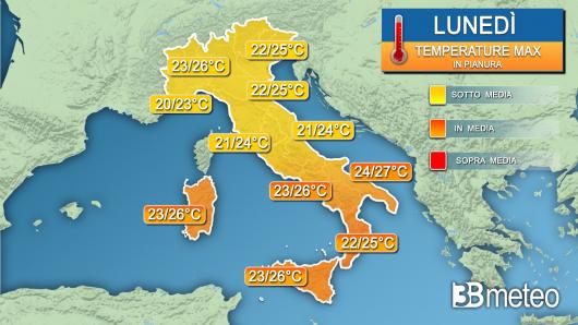 Temperature massime lunedì