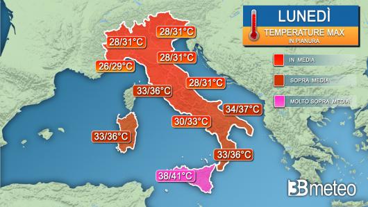 Temperature massime lunedì
