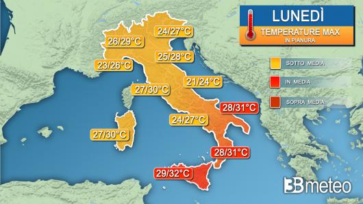Temperature massime lunedì 