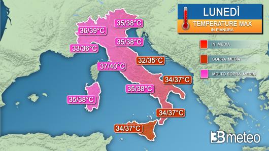 Temperature massime lunedì