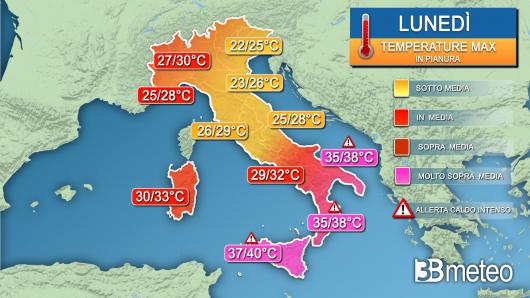 Temperature massime lunedì