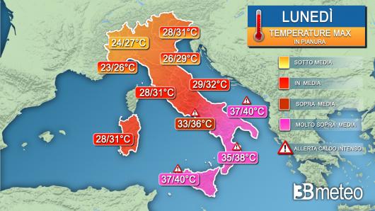 Temperature massime lunedì