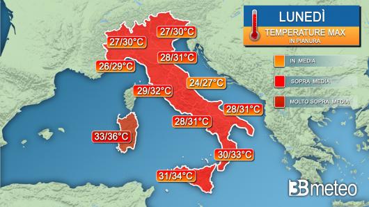 Temperature massime lunedì
