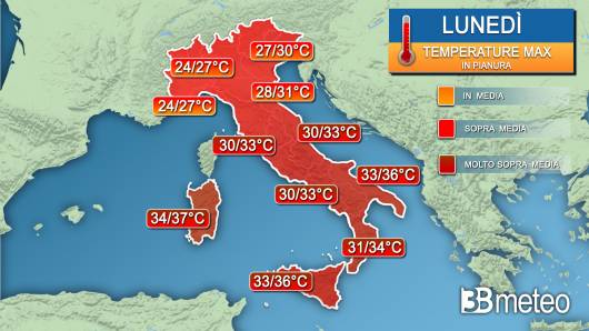 Temperature massime lunedì 