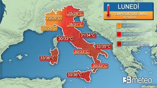 Temperature massime lunedì