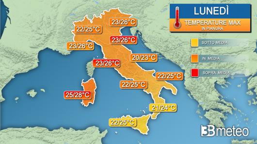 Temperature massime lunedì