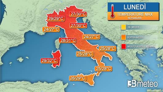 Temperature massime lunedì