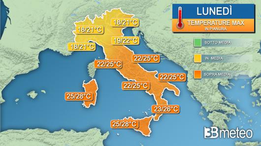 Temperature massime lunedì