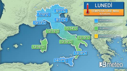 Temperature massime lunedì