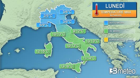 Temperature massime lunedì