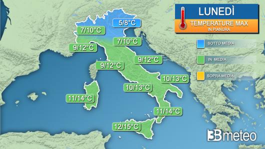 Temperature massime lunedì